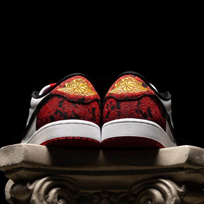 Air Jordan 1 Low Sneakers - Red Brocade, White & Black