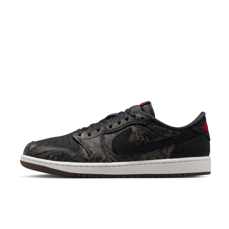 Air Jordan 1 Low Sneakers - Black & Olive Graphic Print