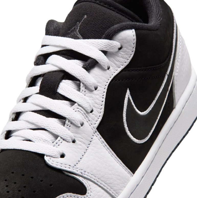 Air Jordan 1 Low Sneakers - Black & White with Outlined Swoosh