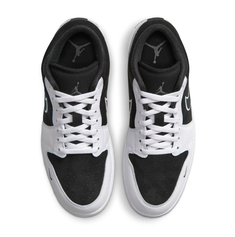 Air Jordan 1 Low Sneakers - Black & White with Outlined Swoosh