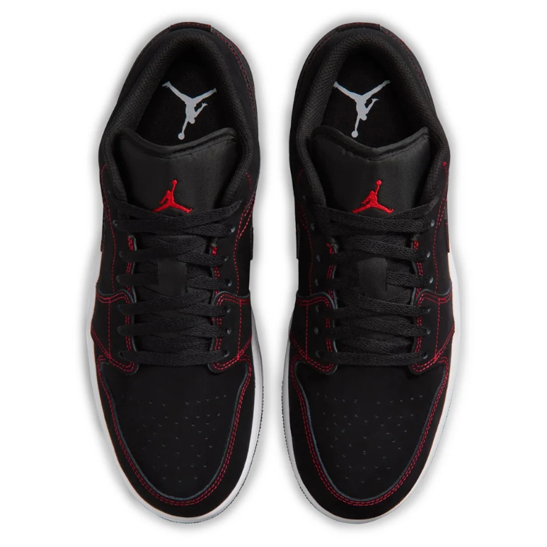 Air Jordan 1 Low Sneakers - Black with Red Contrast Stitching