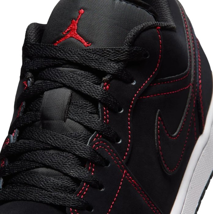 Air Jordan 1 Low Sneakers - Black with Red Contrast Stitching