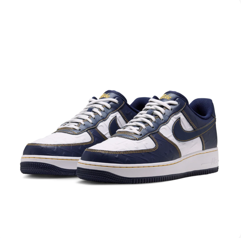 Nike Air Force 1 Low Sneakers - Navy & White with Yellow Accents