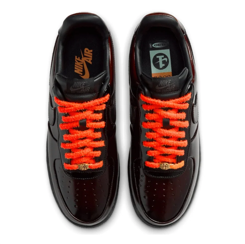 Nike Air Force 1 Low Sneakers - Glossy Burgundy-Black & Orange Laces
