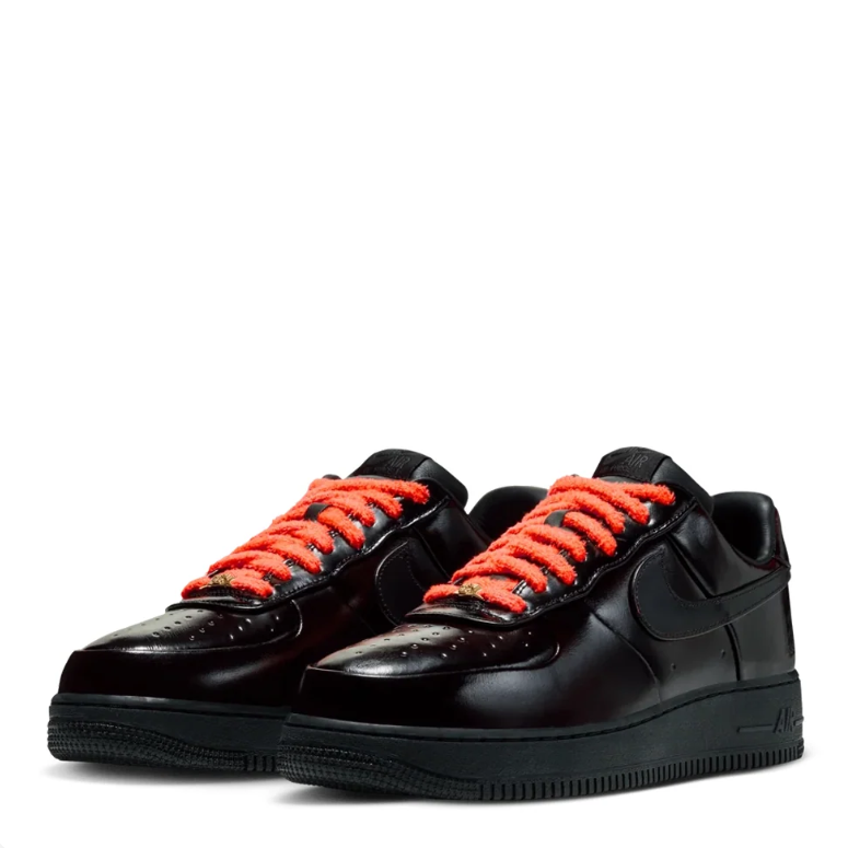 Nike Air Force 1 Low Sneakers - Glossy Burgundy-Black & Orange Laces