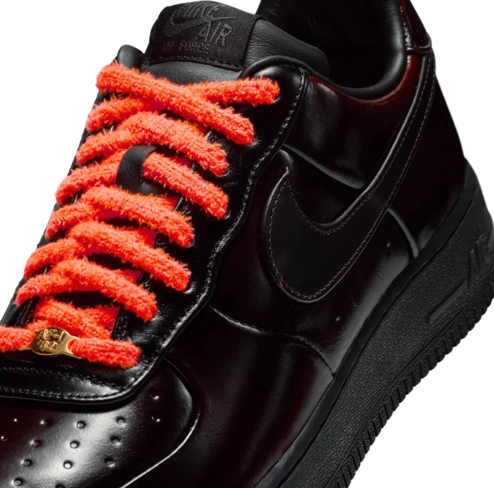 Nike Air Force 1 Low Sneakers - Glossy Burgundy-Black & Orange Laces