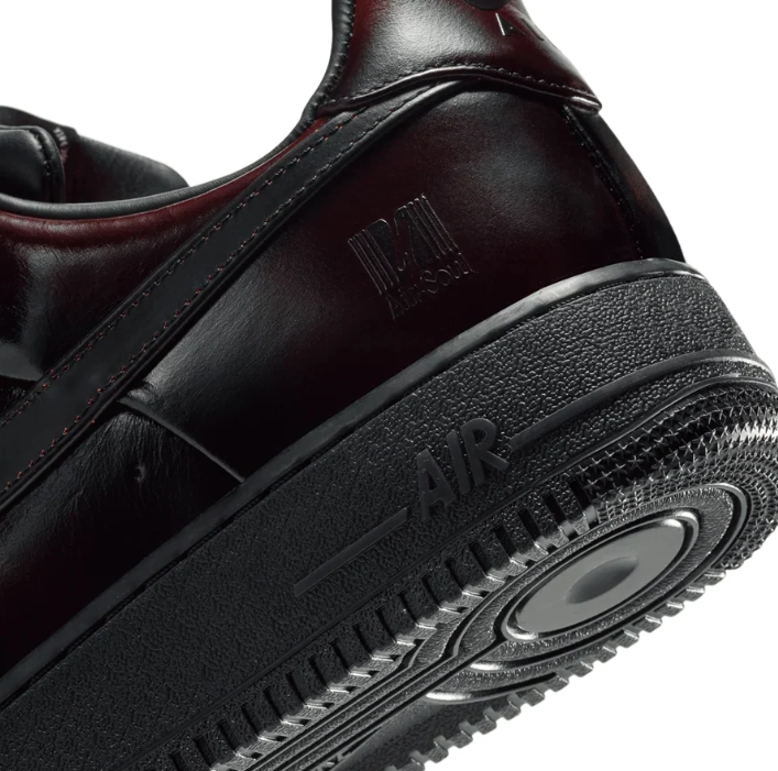 Nike Air Force 1 Low Sneakers - Glossy Burgundy-Black & Orange Laces