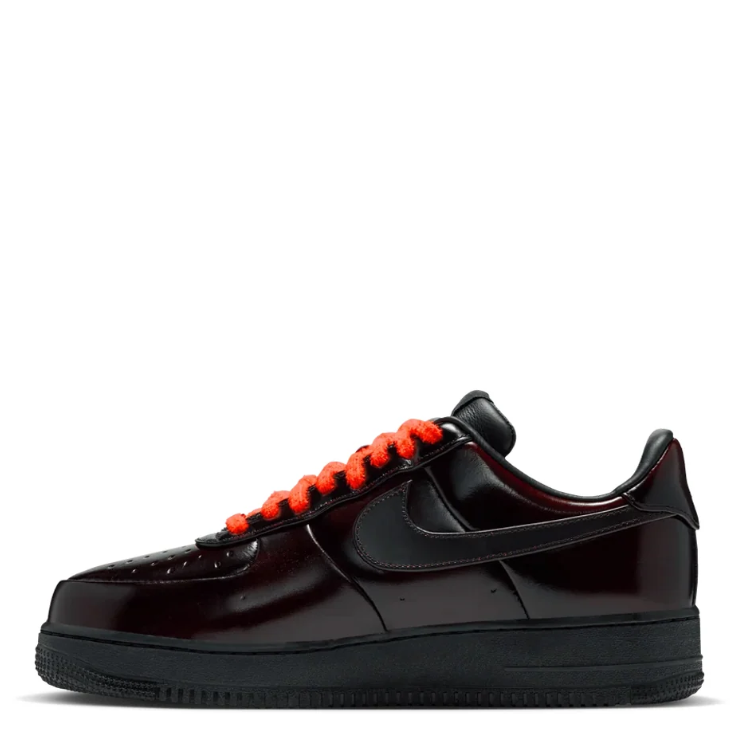Nike Air Force 1 Low Sneakers - Glossy Burgundy-Black & Orange Laces