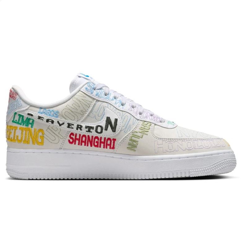 Nike Air Force 1 Low Sneakers - White with Multicolor City Lettering