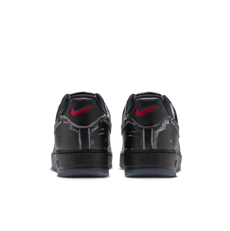 Nike Air Force 1 Low Sneakers - Distressed Black & Grey with Red Accents