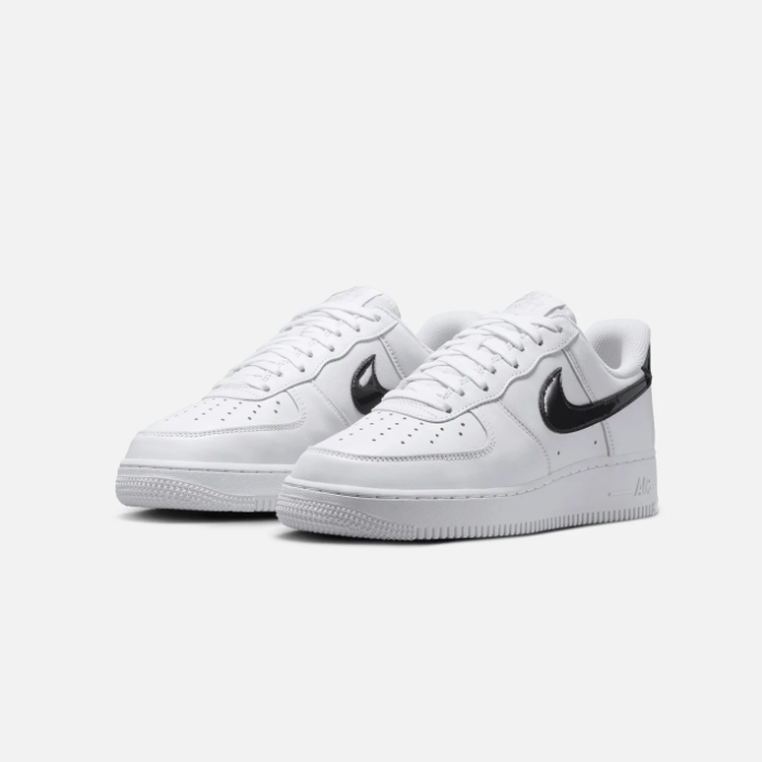 Nike Air Force 1 Low Sneakers - White with Glossy Black Swoosh