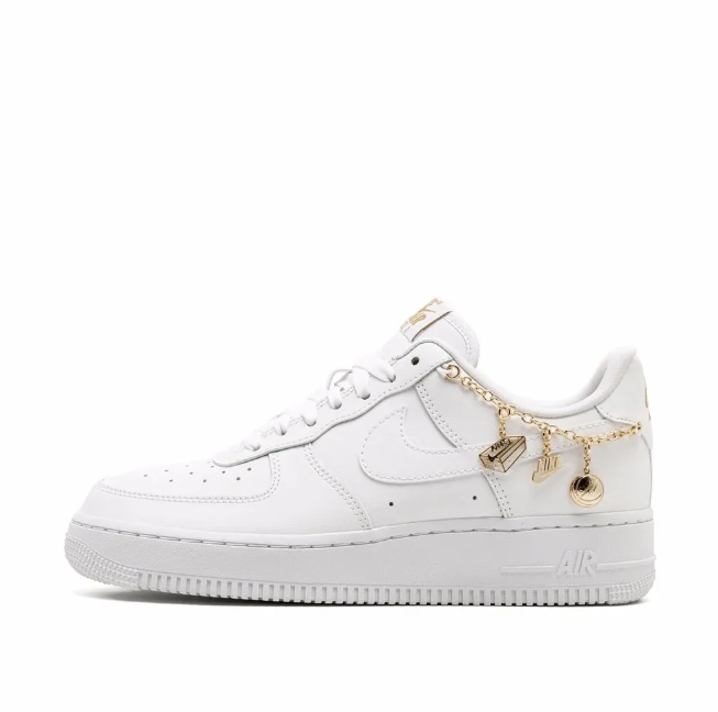 Nike Air Force 1 Low Sneakers - White with Gold-Tone Chain Charms