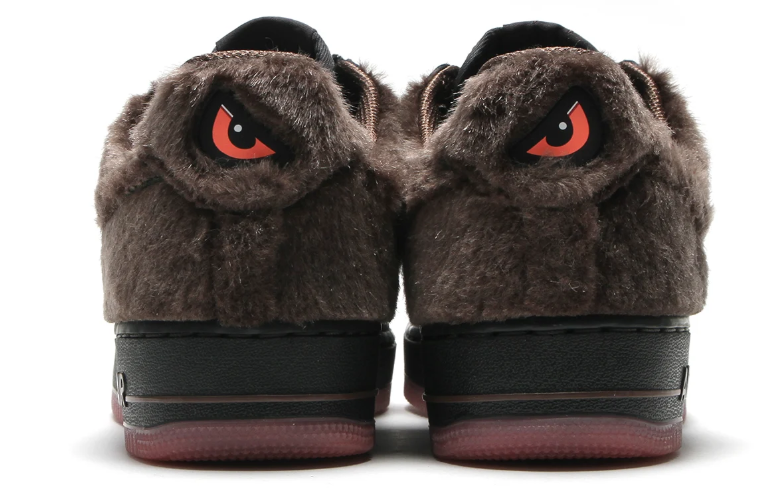 Nike Air Force 1 Low Sneakers - Black & Brown Shaggy Texture with Pink Sole