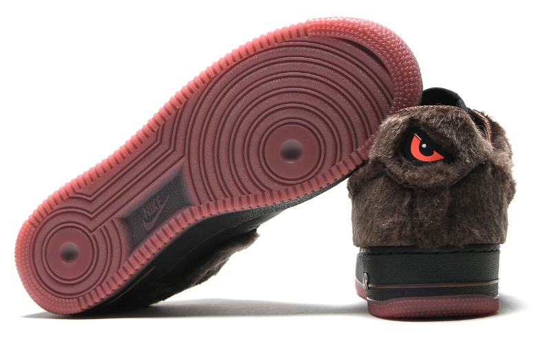 Nike Air Force 1 Low Sneakers - Black & Brown Shaggy Texture with Pink Sole