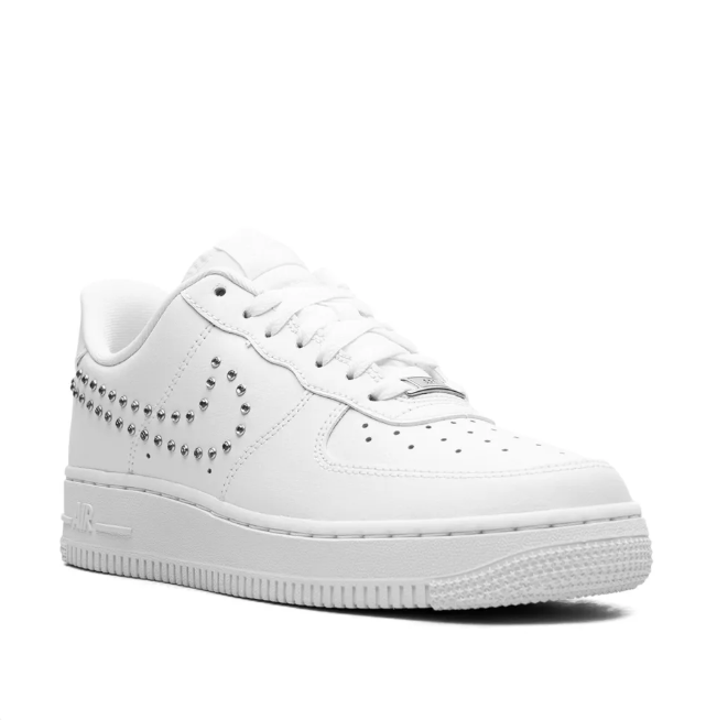 Nike Air Force 1 Low Sneakers - White with Silver-Tone Studded Swoosh