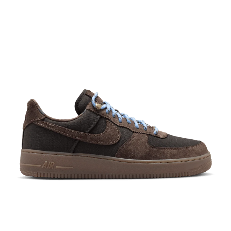 Nike Air Force 1 Low Sneakers - Dark Brown with Light Blue Laces