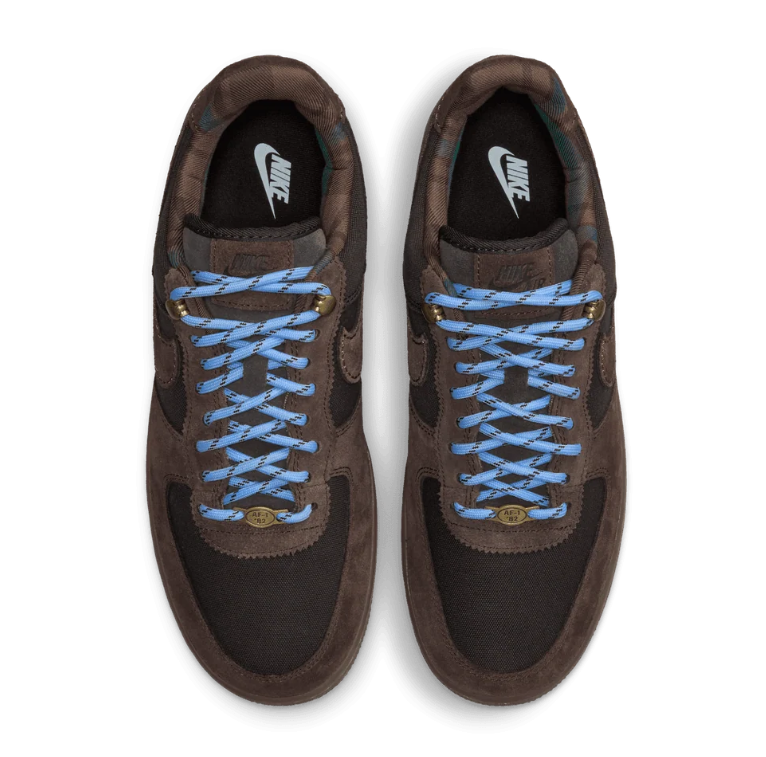Nike Air Force 1 Low Sneakers - Dark Brown with Light Blue Laces