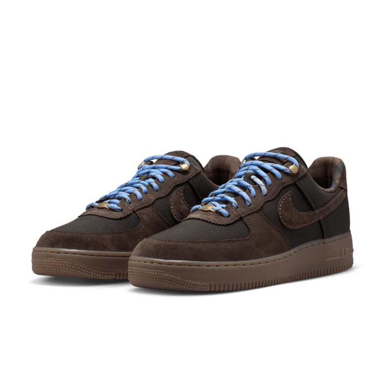 Nike Air Force 1 Low Sneakers - Dark Brown with Light Blue Laces