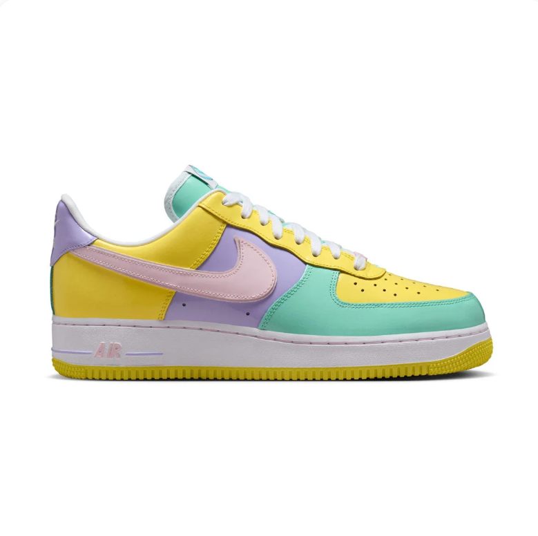 Nike Air Force 1 Low Sneakers - Yellow, Mint & Lavender with Pink Swoosh