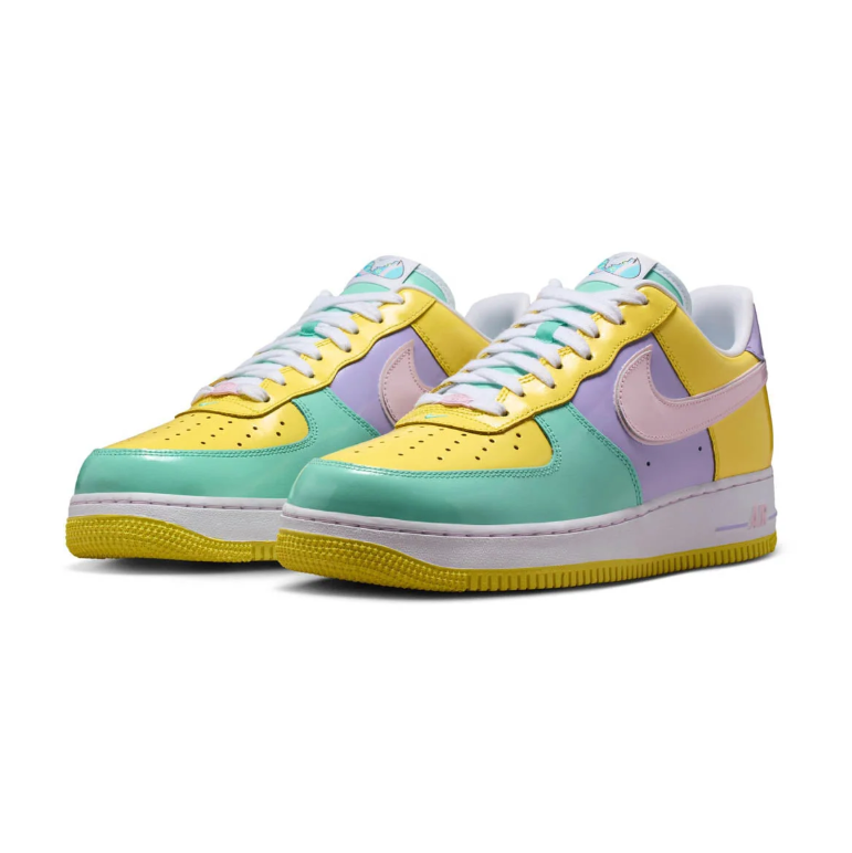 Nike Air Force 1 Low Sneakers - Yellow, Mint & Lavender with Pink Swoosh