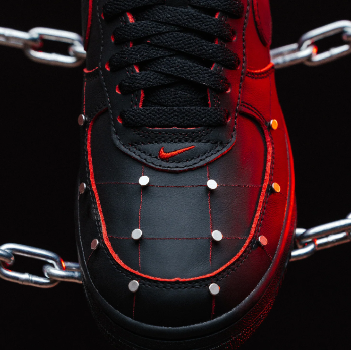 Nike Air Force 1 Low Sneakers - Black & Red with Silver-Tone Studs