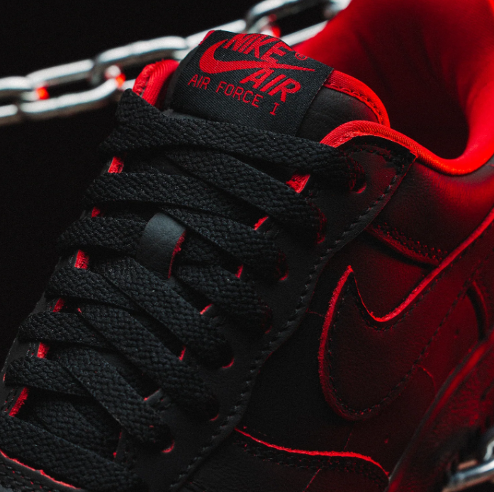 Nike Air Force 1 Low Sneakers - Black & Red with Silver-Tone Studs
