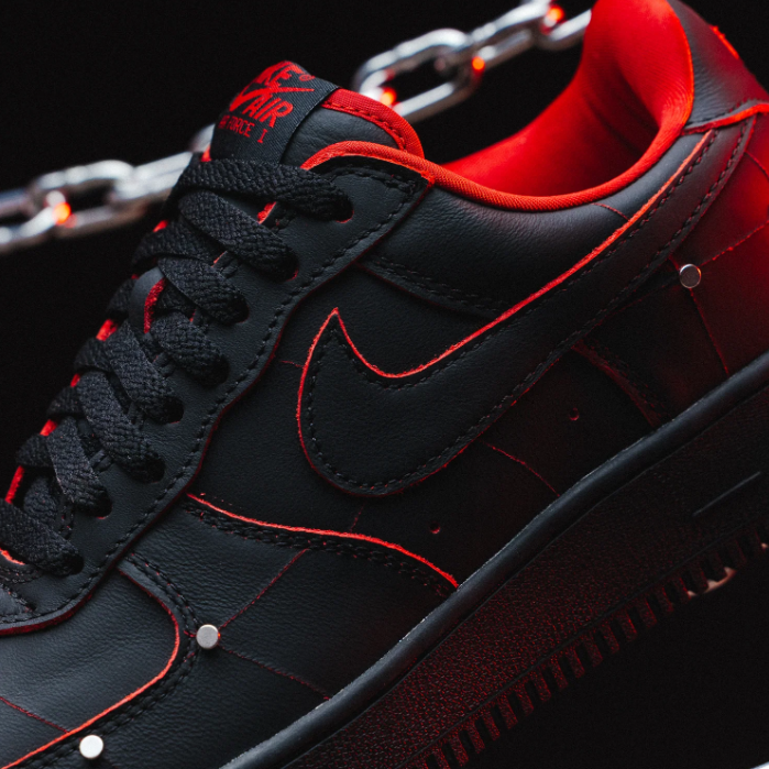 Nike Air Force 1 Low Sneakers - Black & Red with Silver-Tone Studs
