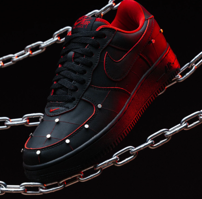 Nike Air Force 1 Low Sneakers - Black & Red with Silver-Tone Studs