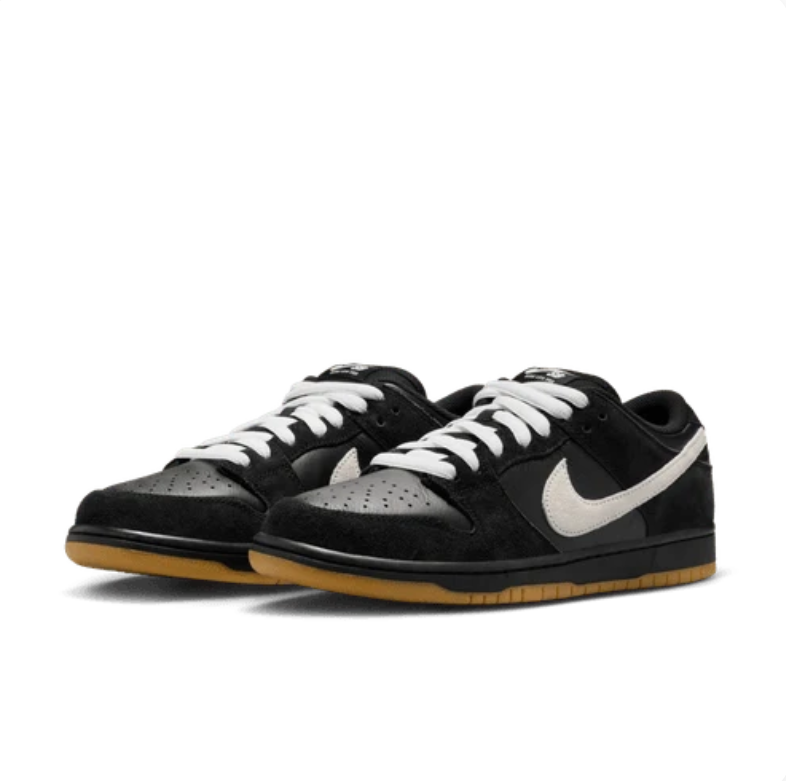 Nike SB Dunk Low Sneakers - Black & White with Gum Sole