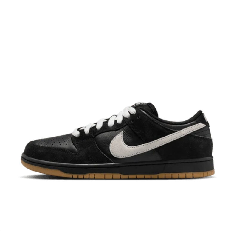 Nike SB Dunk Low Sneakers - Black & White with Gum Sole