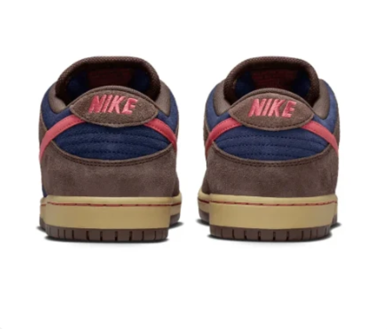 Nike SB Dunk Low Sneakers - Brown & Navy with Pink Swoosh