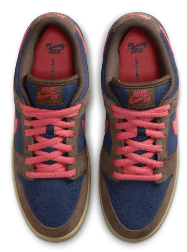 Nike SB Dunk Low Sneakers - Brown & Navy with Pink Swoosh