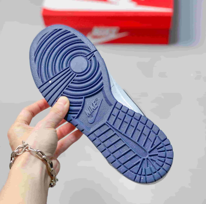 Nike Dunk Low Sneakers - White & Blue with Bold Heel Lettering