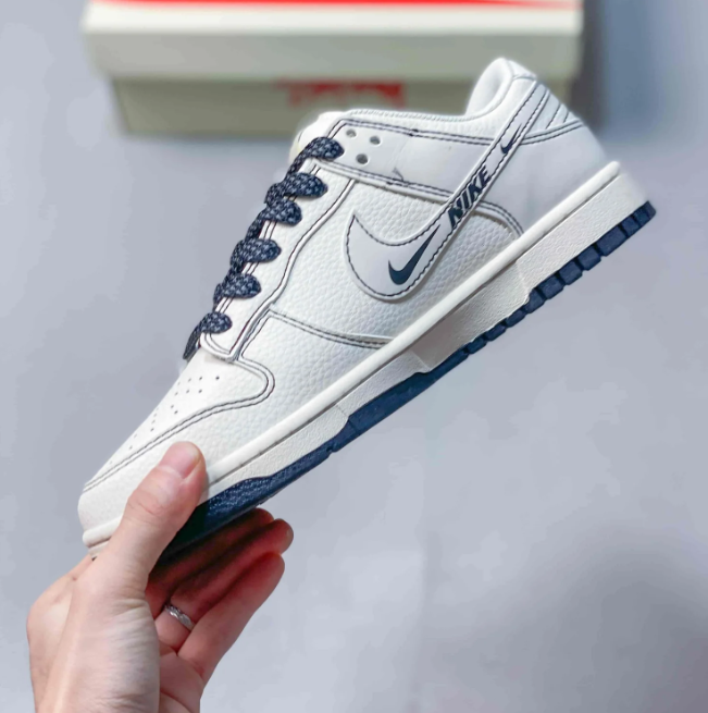 Nike Dunk Low Sneakers - White & Navy with Stüssy Branding