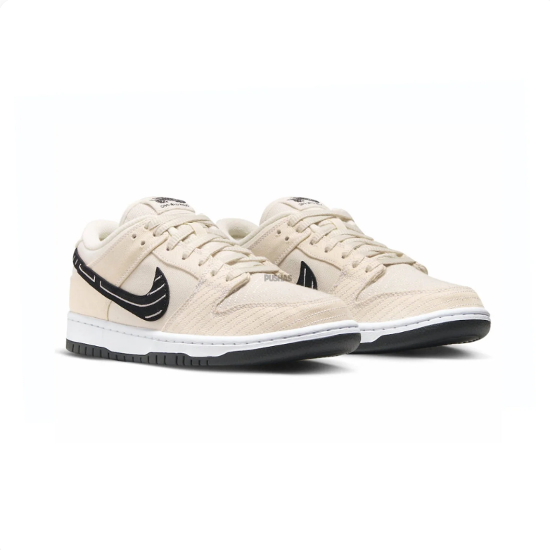 Nike SB Dunk Low Pro Sneakers - Cream & Black with Graphic Swoosh