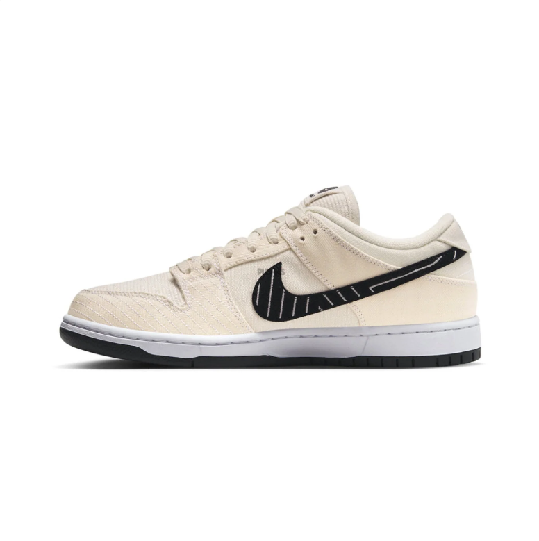 Nike SB Dunk Low Pro Sneakers - Cream & Black with Graphic Swoosh