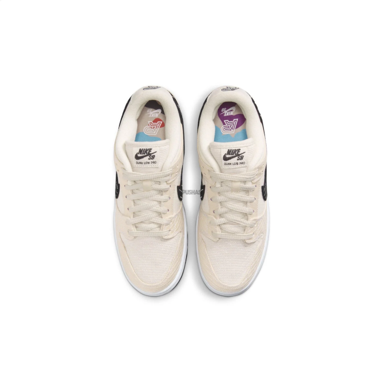 Nike SB Dunk Low Pro Sneakers - Cream & Black with Graphic Swoosh