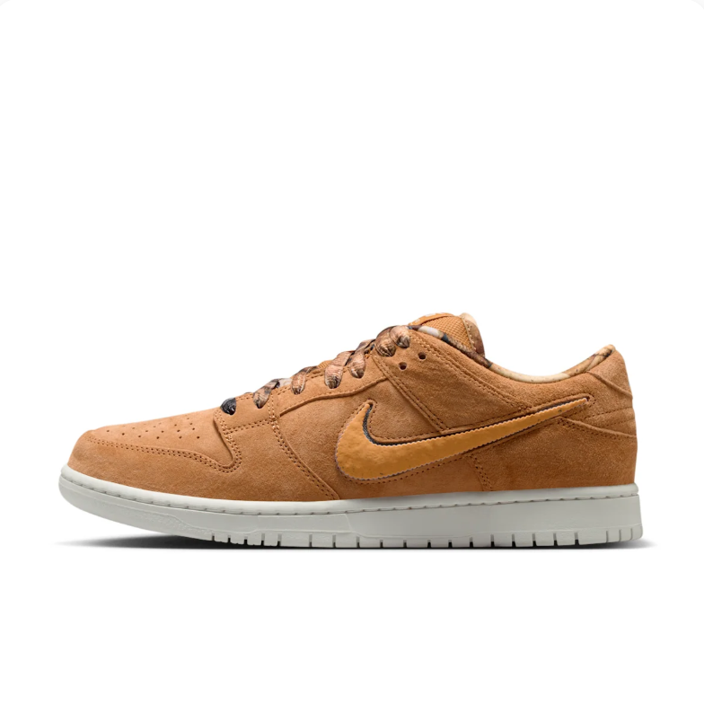 Nike SB Dunk Low Sneakers - Wheat Tan with Patterned Laces