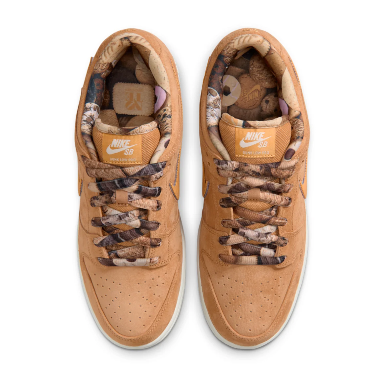 Nike SB Dunk Low Sneakers - Wheat Tan with Patterned Laces