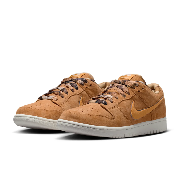 Nike SB Dunk Low Sneakers - Wheat Tan with Patterned Laces