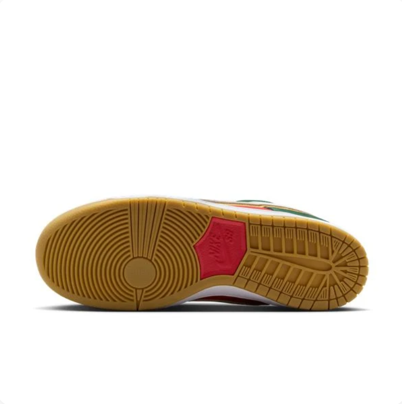 Nike Dunk Low Sneakers - Red & Dark Green with Gum Sole