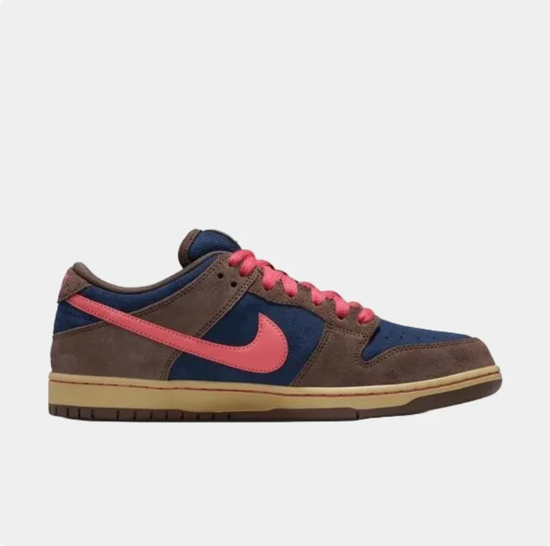 Nike SB Dunk Low Sneakers - Brown & Navy with Pink Swoosh