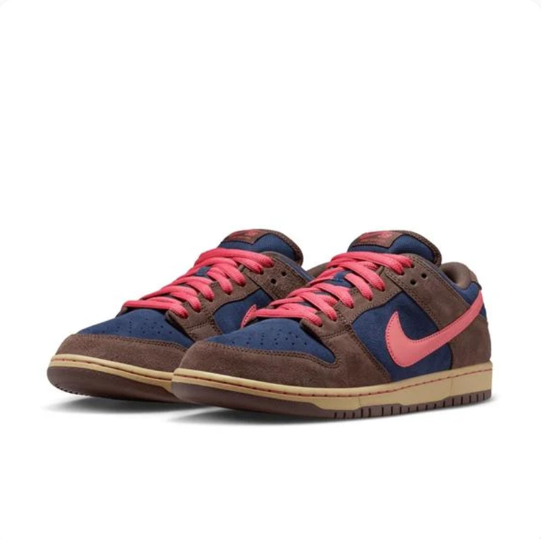 Nike SB Dunk Low Sneakers - Brown & Navy with Pink Swoosh