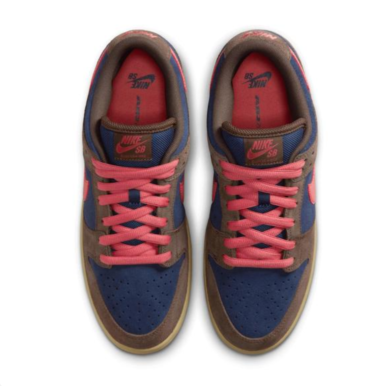 Nike SB Dunk Low Sneakers - Brown & Navy with Pink Swoosh