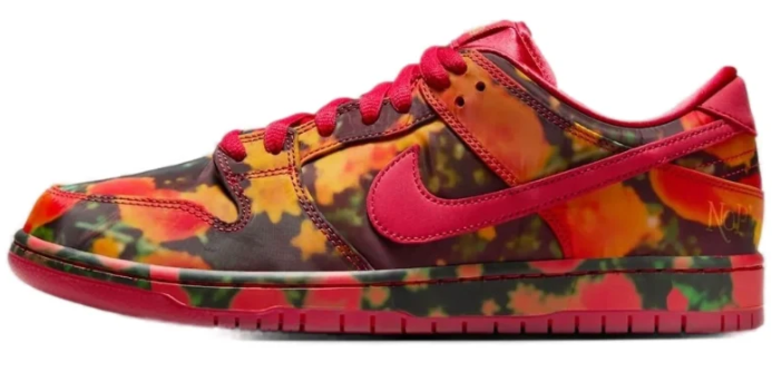 Nike SB Dunk Low Sneakers - Multicolor Abstract Print & Red