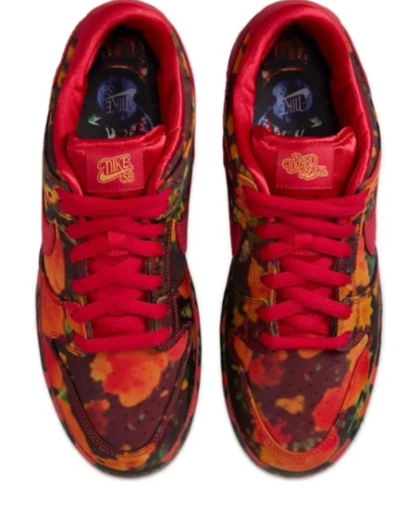 Nike SB Dunk Low Sneakers - Multicolor Abstract Print & Red
