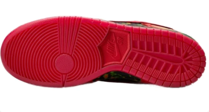 Nike SB Dunk Low Sneakers - Multicolor Abstract Print & Red