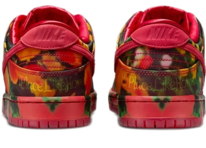Nike SB Dunk Low Sneakers - Multicolor Abstract Print & Red