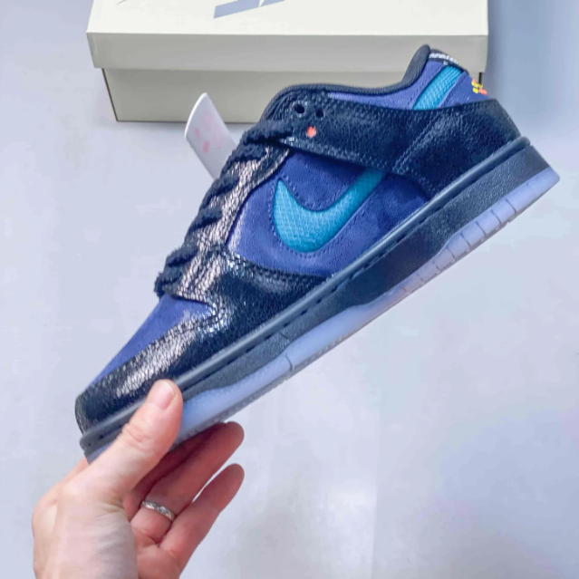 Nike SB Dunk Low Sneakers - Navy & Blue with Turquoise Swoosh