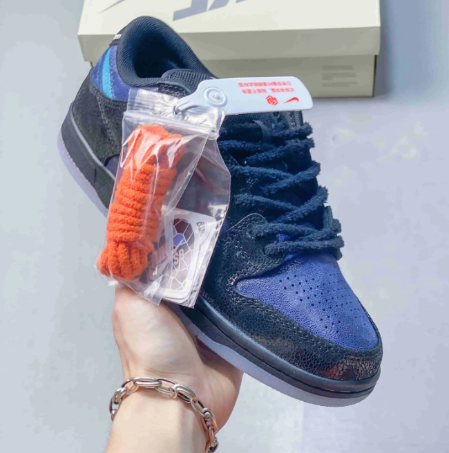Nike SB Dunk Low Sneakers - Navy & Blue with Turquoise Swoosh